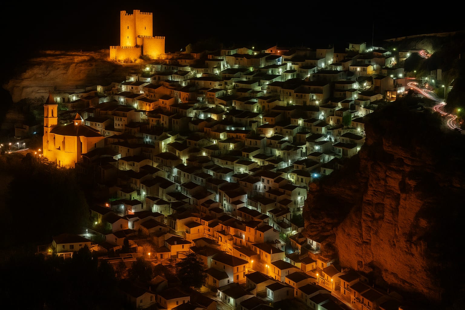 Alcalá de noche. imagen nocturna del pueblo