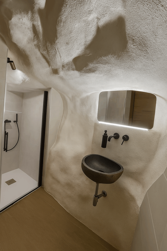 Baño completo excavado en la roca en Kalea Senior.