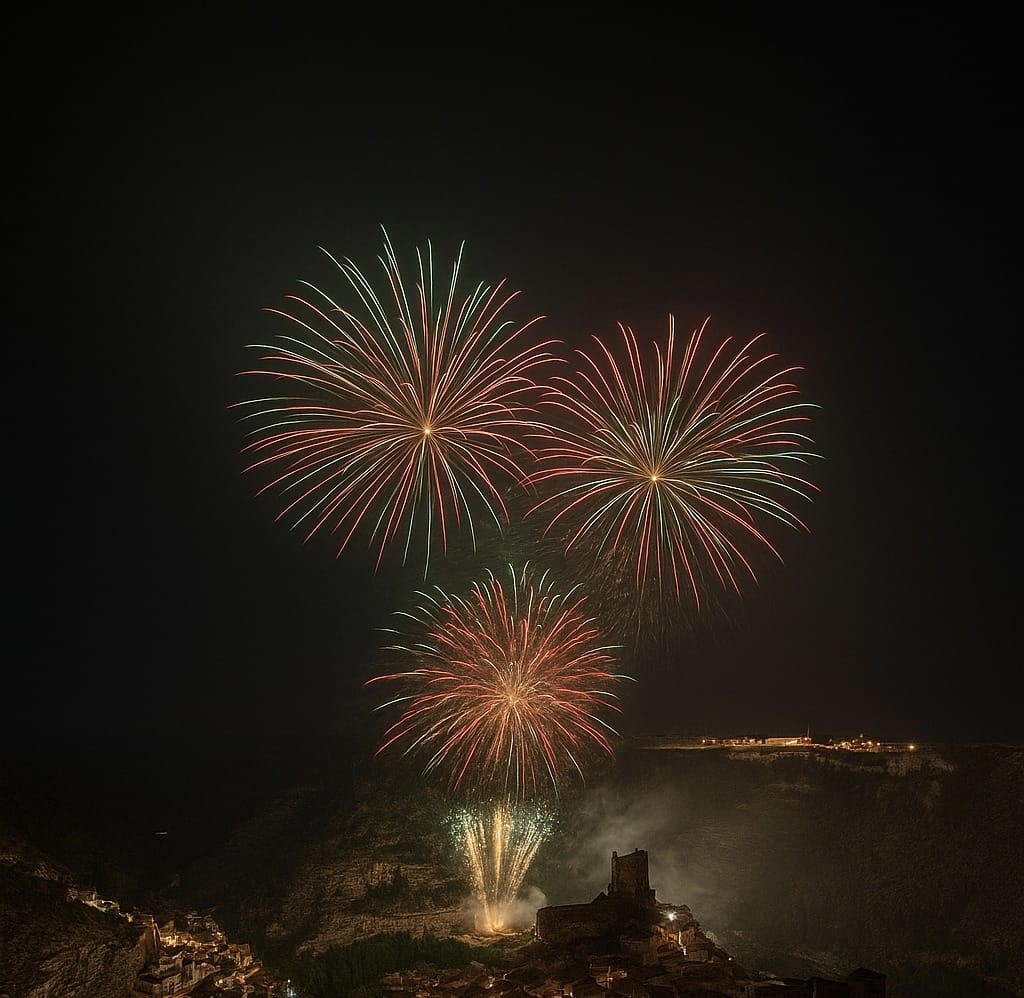 Fuegos Artificiales durante las fiestas patronales de Alcalá del Júcar