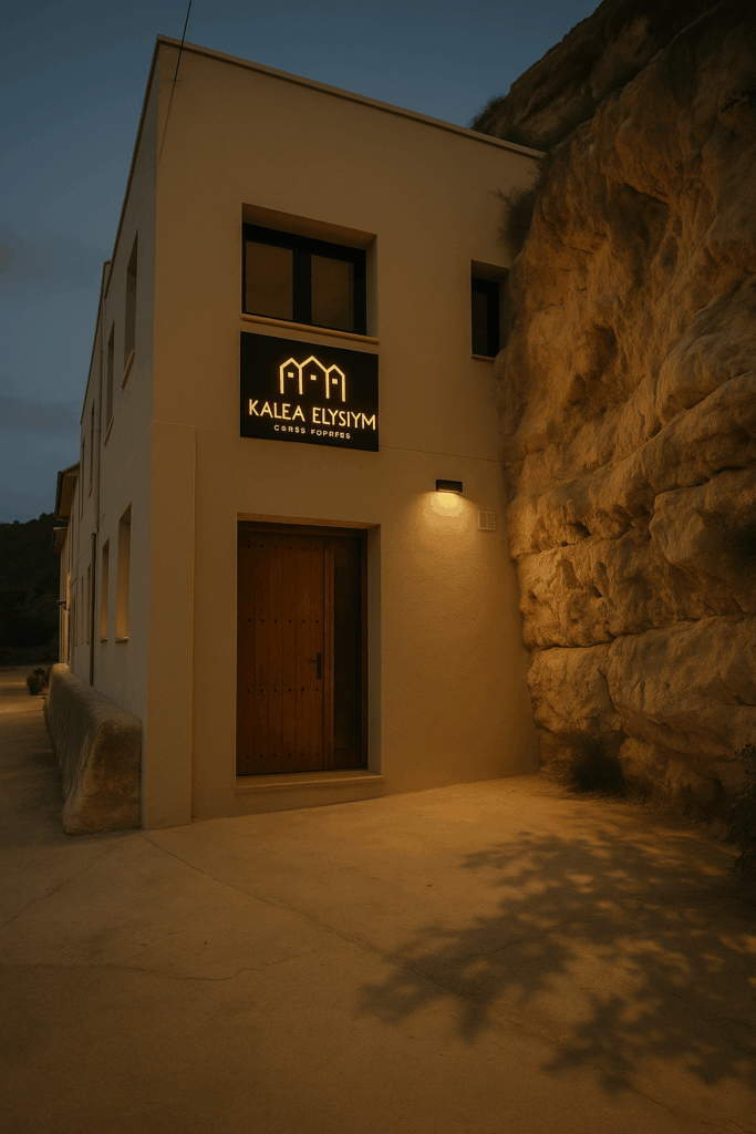 Vista nocturna fachada Casas rurales Kalea en Alcalá del Júcar
